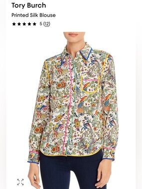 NWT $398 TORY BURCH CONTRAST BINDING
PRINTED SHIRT NEW IVORY PROMISED
LAND SIZE8